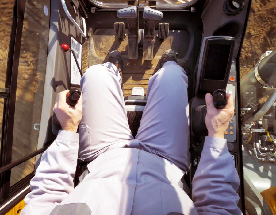 Operator's view inside heavy machinery cockpit