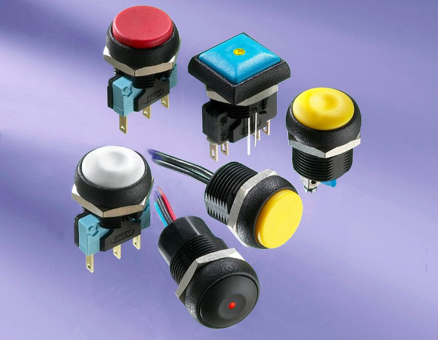 Various APEM push buttons and switches.