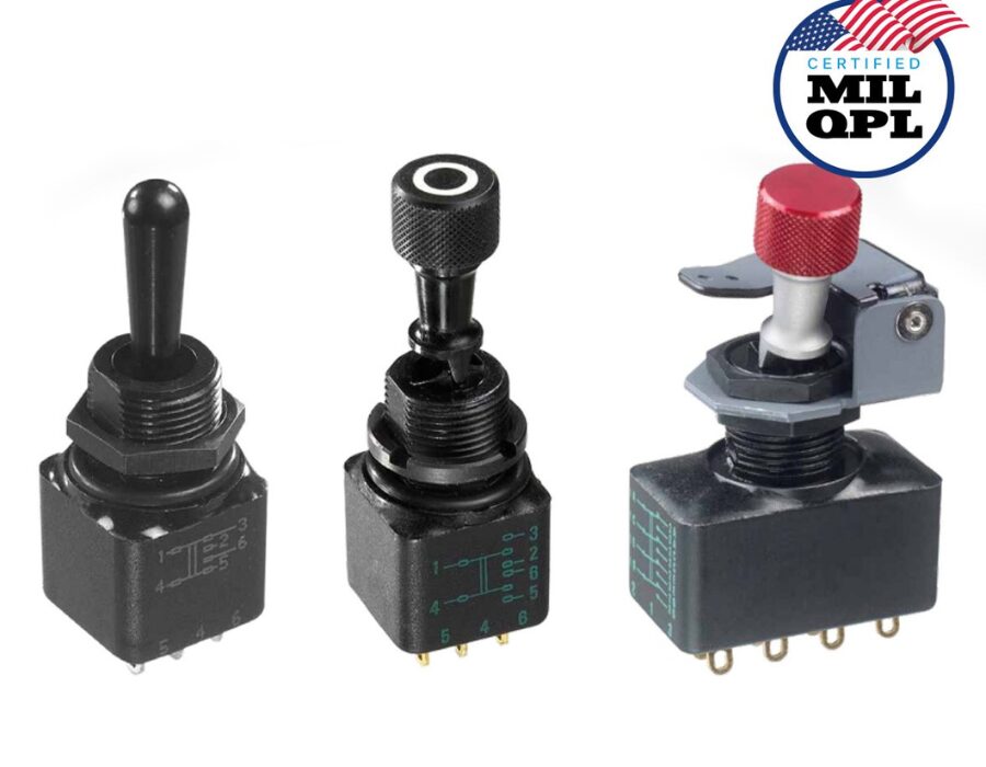 Three types of toggle switches with different handle designs.