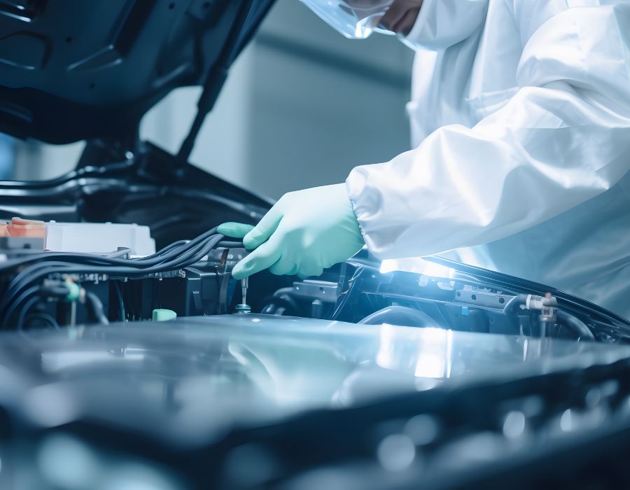 Technicien inspectant des systèmes de câblage automobile