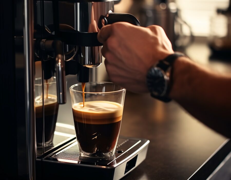 Une machine à café en pleine préparation